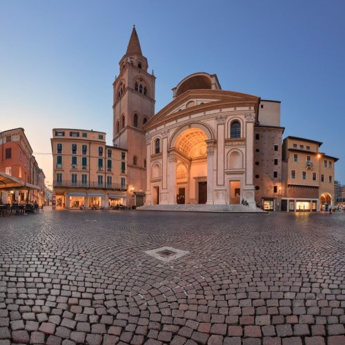Basilica di Sant Andrea and Piazza Andrea Mantegna in the Evening, Lombardy, Italy